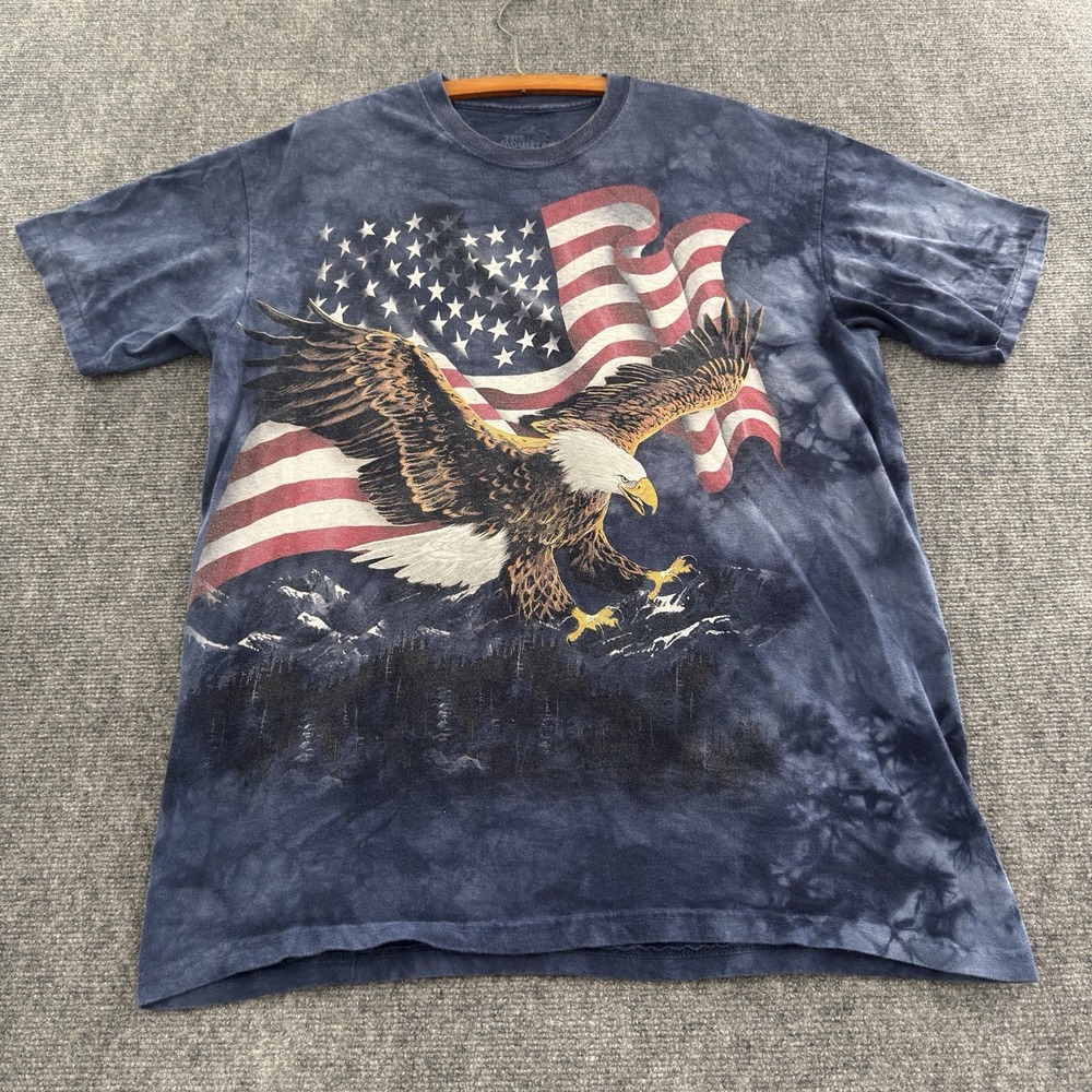 Y2K 2000s The Mountain American Eagle USA Flag Tie Dye T-Shirt Large Blue